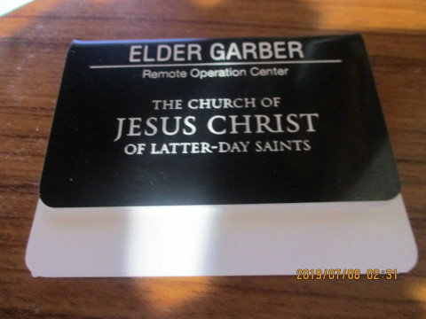 David Edward Garber's senior service missionary badge for FamilySearch.