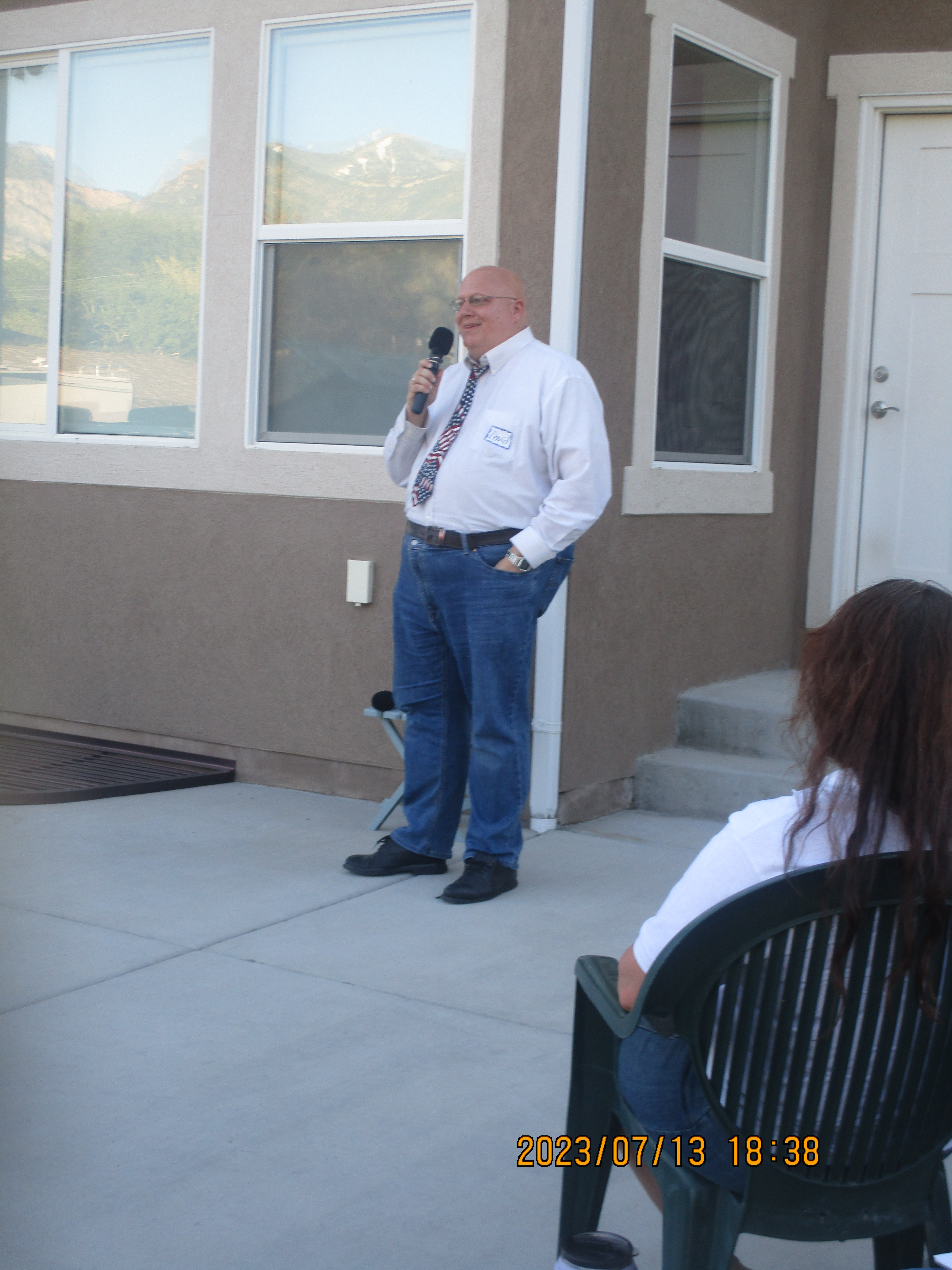 David Edward Garber addressing a Stand for Orem cottage meeting.