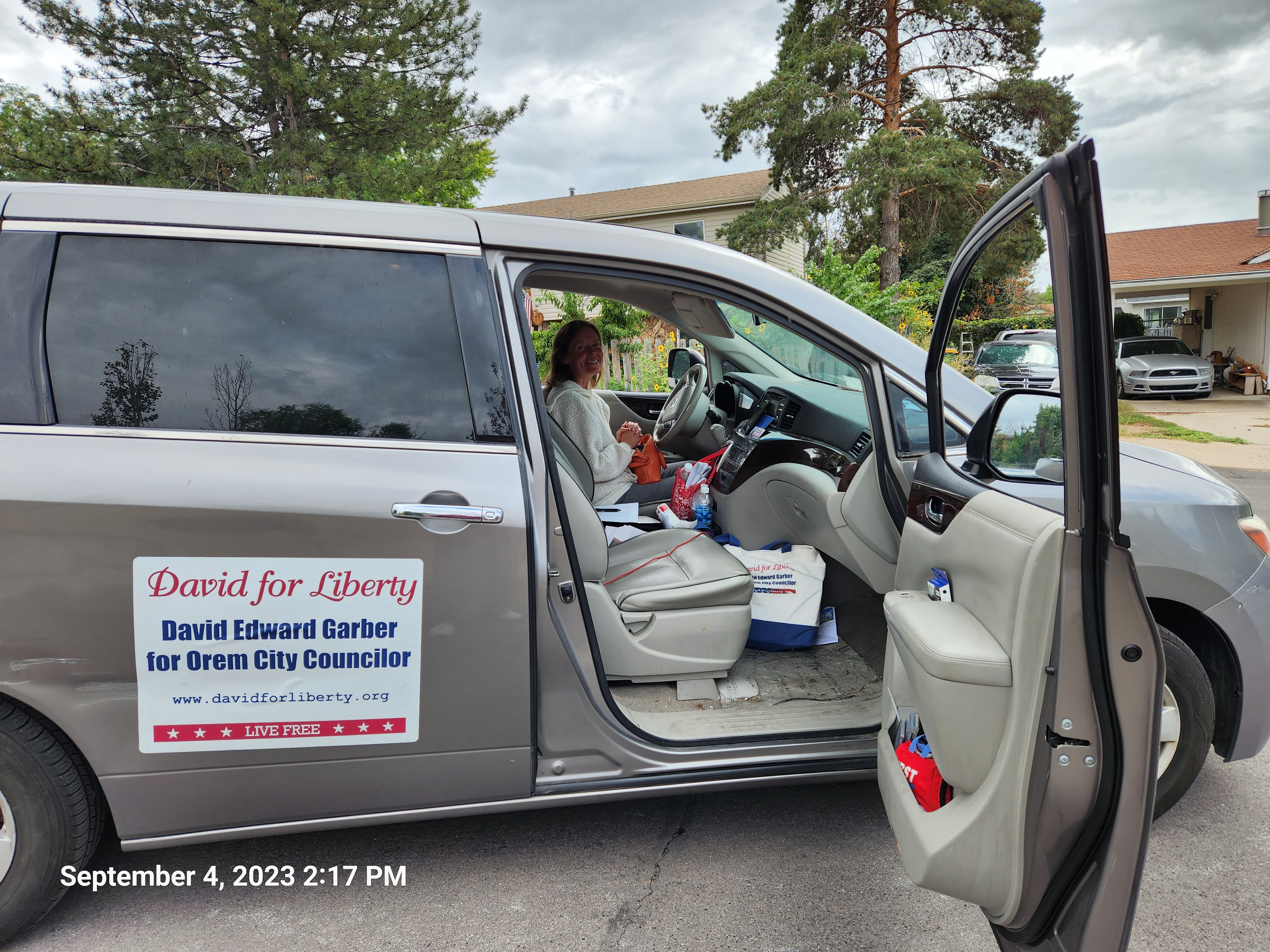 Canvassing by van in western Orem.